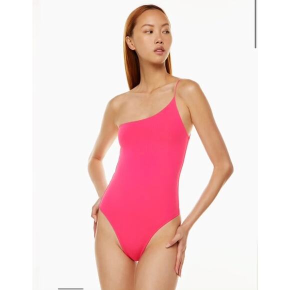 Aritzia Babaton Countour One Shoulder Cami Thong Bodysuit Hot Pink Size Medium - Picture 1 of 8